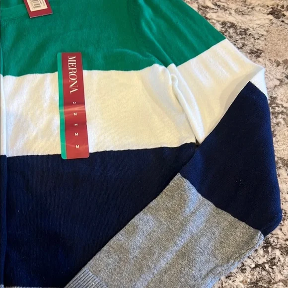Merona Women's Colorblock Cardigan Sweater - Green, White, Navy, Gray Medium - Picture 5 of 10